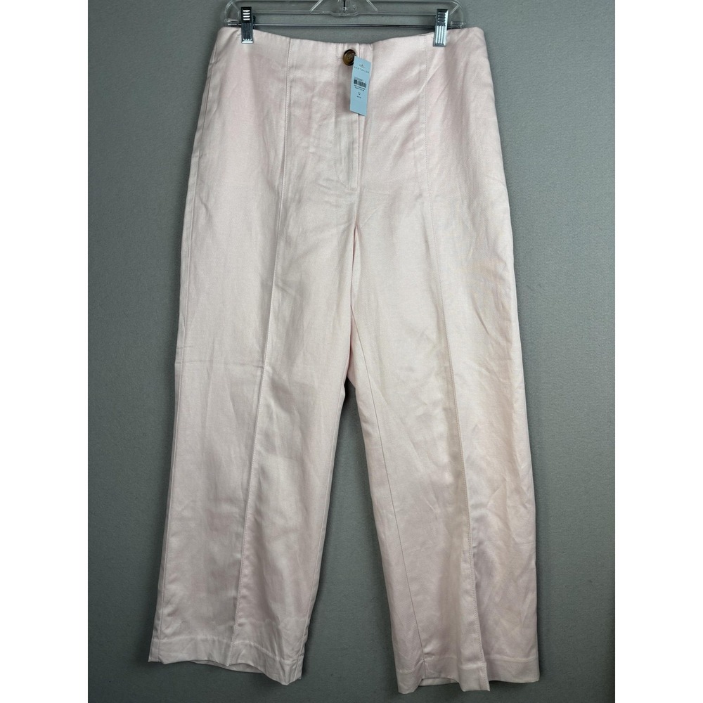 Ann Taylor Pants Womens 12 Petite Pink High Rise Linen Blend Dress Trousers